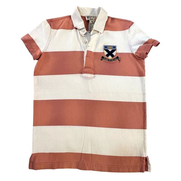 Y2K 2004 Ralph Lauren Rugby Striped Polo - Size S - Pink Cream Preppy Crest - Picture 1 of 4